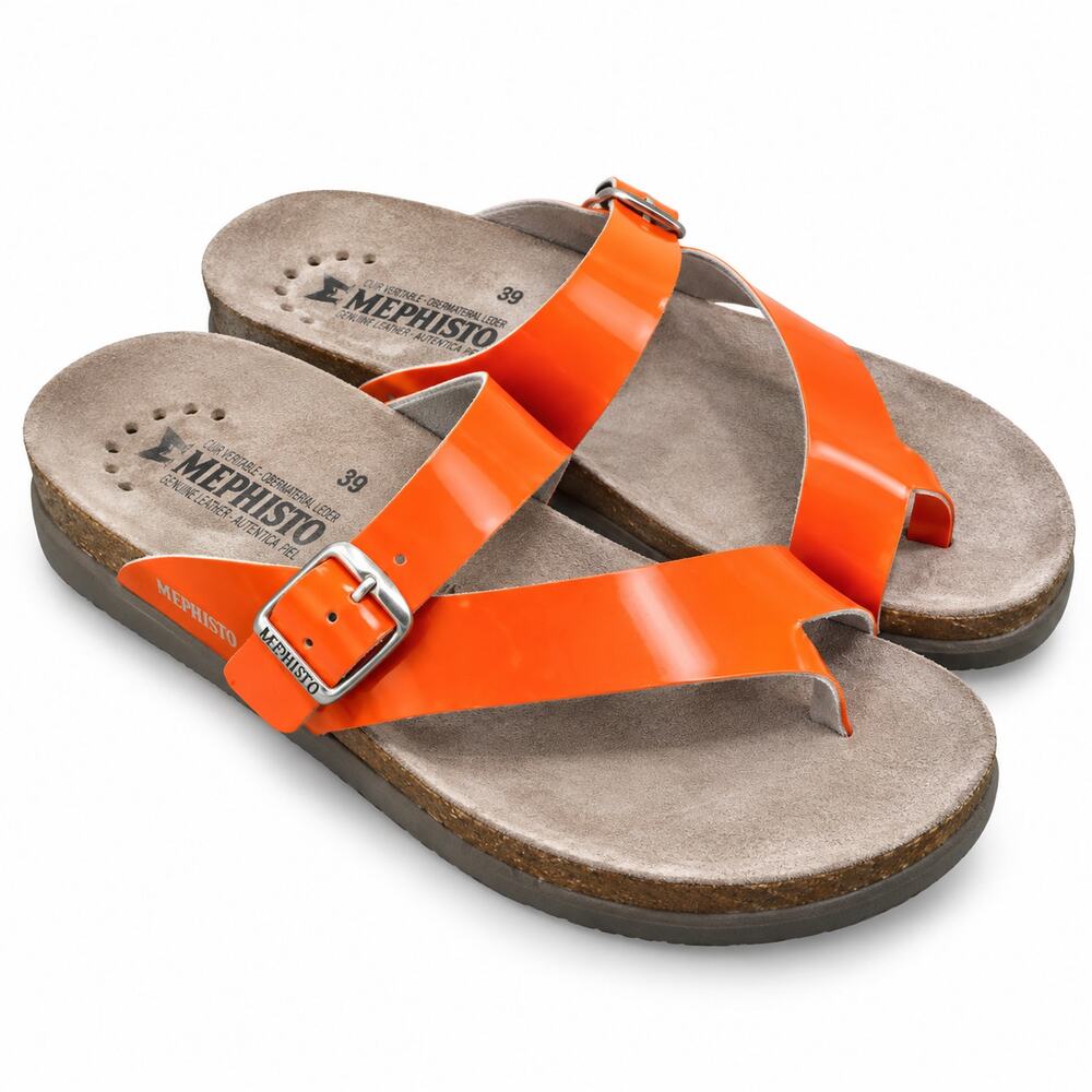 Mephisto Helen Patent Leather Slide Sandals Orange Womens EU 39 Comfort Walking
